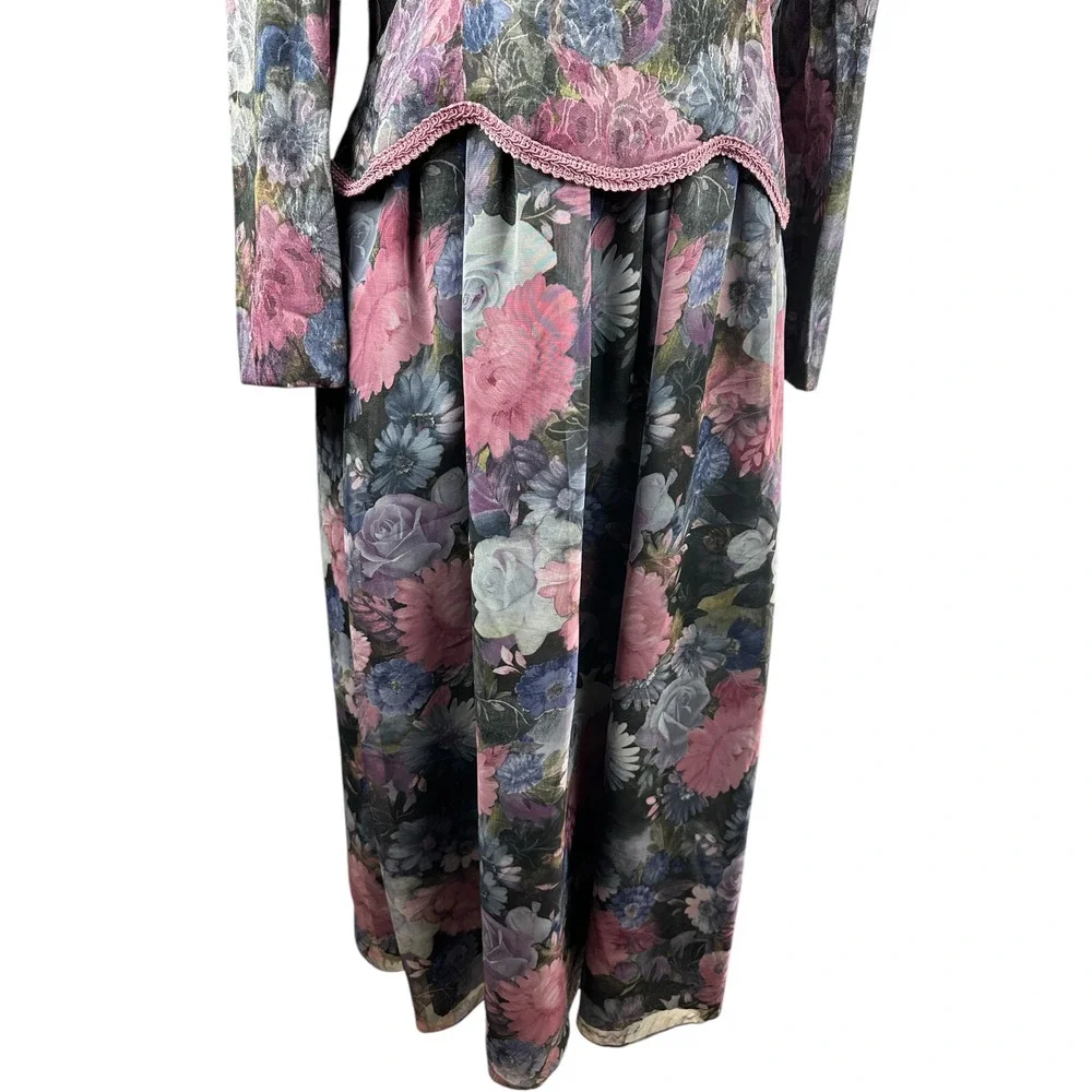 Vintage Unbranded Floral Peplum Dress Secretary Romantic Prairie Layered Size 16 - Picture 11 of 16